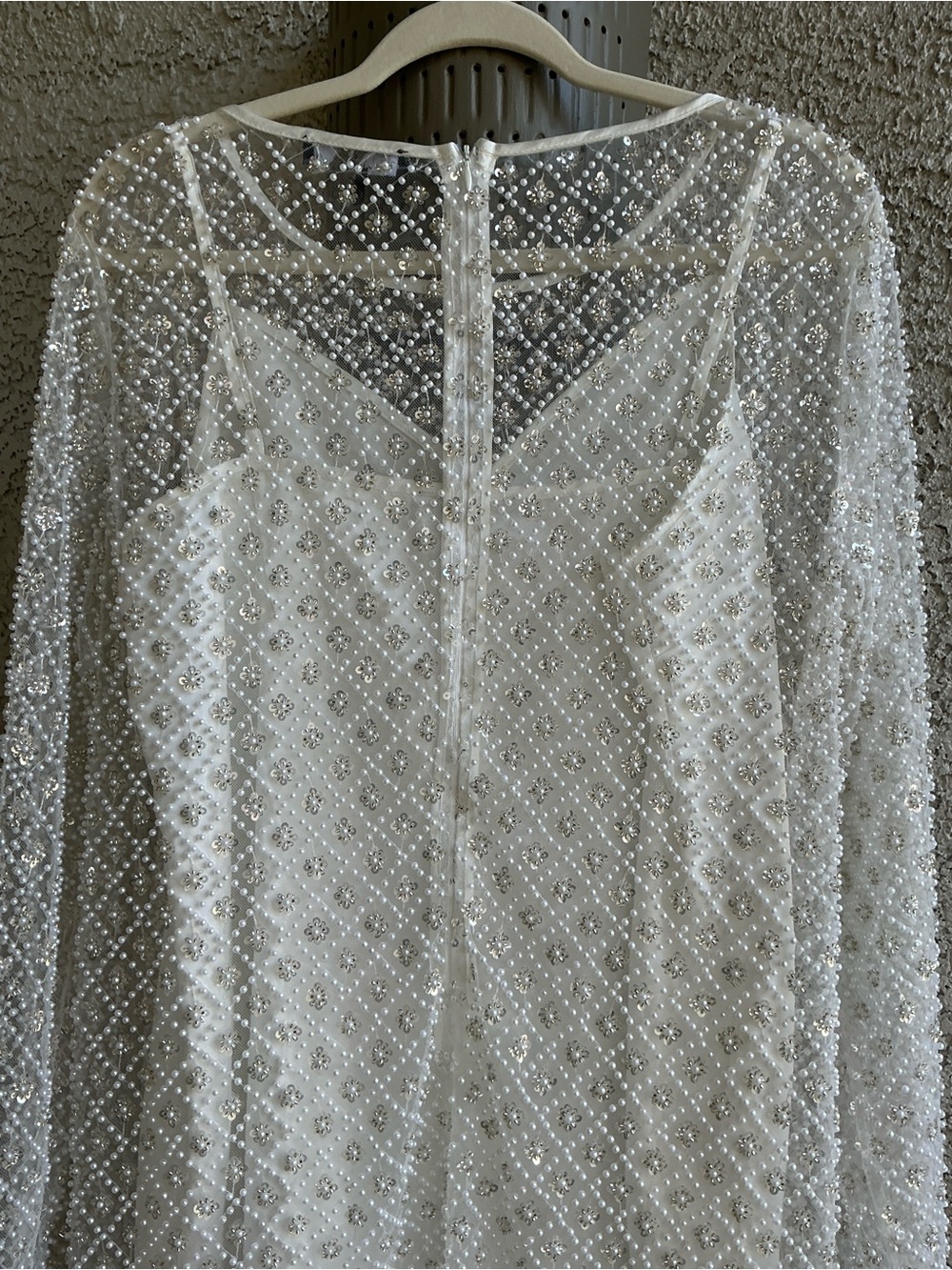 NWOT Lulu’s Glowing Charisma White Sequin Pearl Mesh Long Sleeve Mini Dress Chic - Picture 9 of 13
